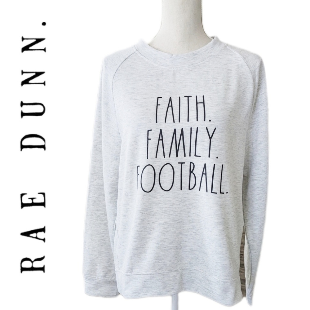 NWT Rae Dunn Faith Family Football Fall Raglan Lightweight Sweatshirt L 🍁